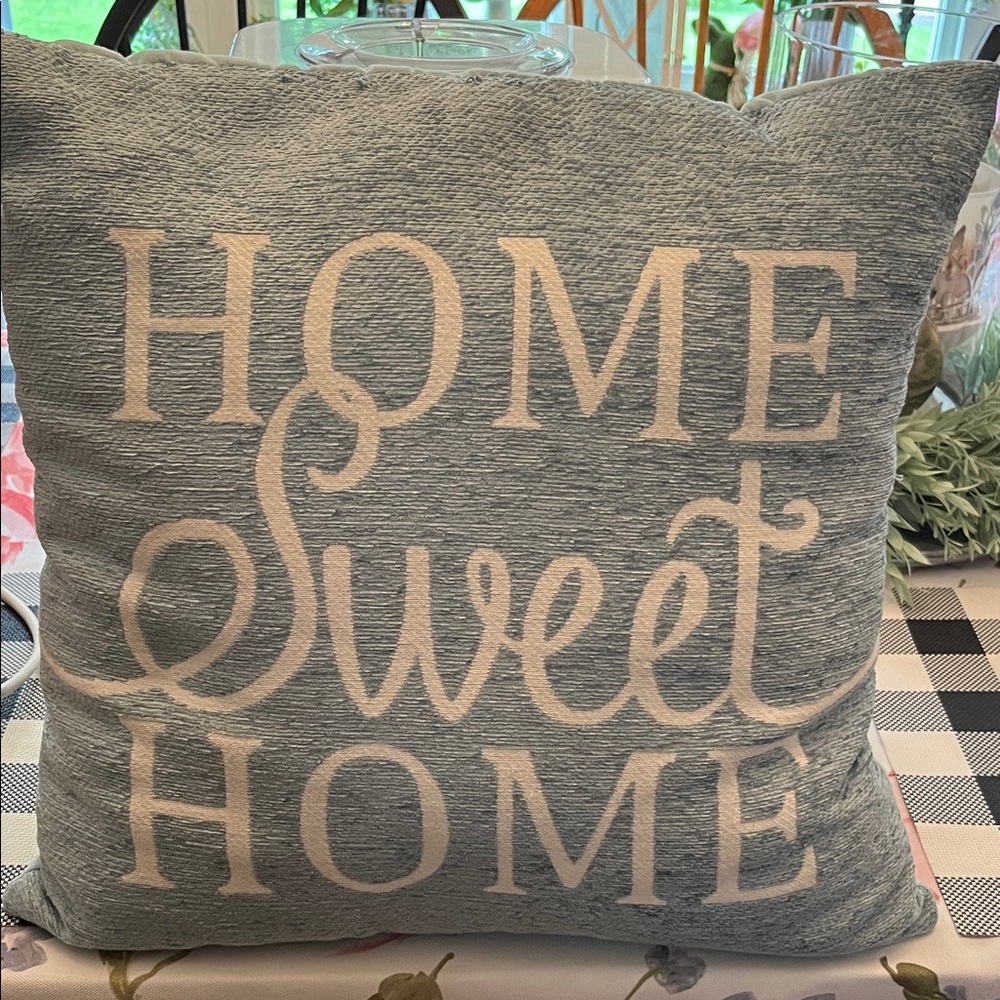 Cream and Gray Accent Pillow with Farmhouse Style